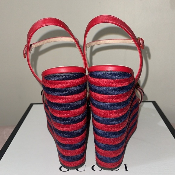GUCCI Lifford Calfskin Aitana Espadrille Platform in Hibiscus Red Sz. IT39 US9 - Picture 13 of 17